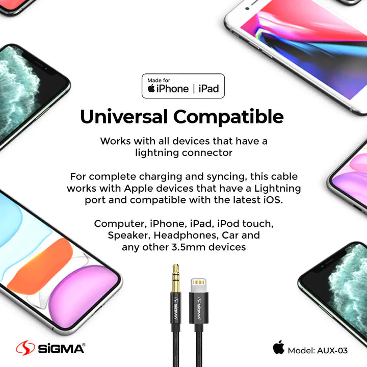 Sigma Lightning to 3.5mm audio cables AUX-03