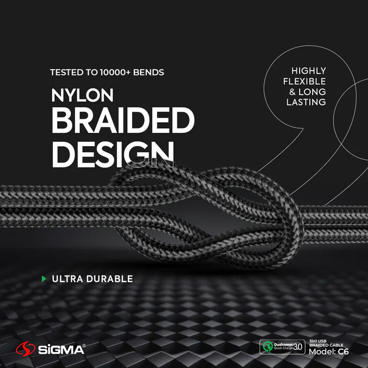 SIGMA C6 3 in 1 BRAIDED CABLE 3A