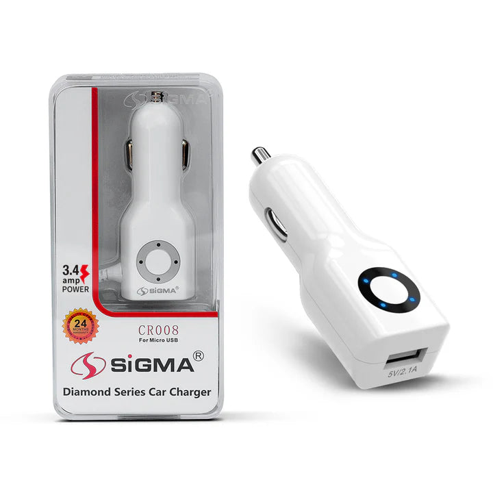 Sigma Diamond Series Micro Single USB Car Charger with Built-in micro cable - CR008