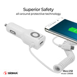 Sigma Diamond Series Micro Single USB Car Charger with Built-in micro cable - CR008