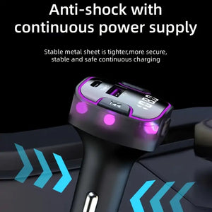 Wireless Car FM Transmitter BT V5.0 with Colorful LED Lights - Convenient MP3 Player with charge cable