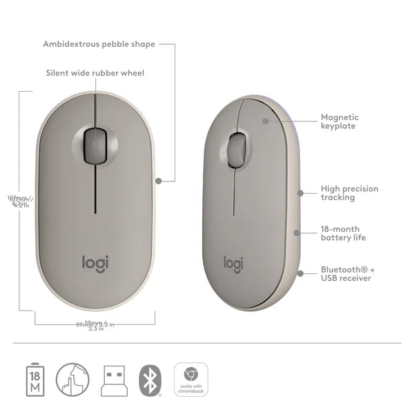 Logitech M350 Pebble Bluetooth Wireless Mouse - Silent